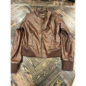Wishful Park Vegan Faux Leather Bomber Jacket Women Large Academia Western Boho